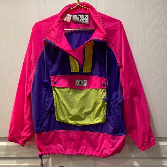Vintage 80s 90s Neon Colorblock Windbreaker Pullover DKP Sport Mode Unisex - Picture 2 of 13